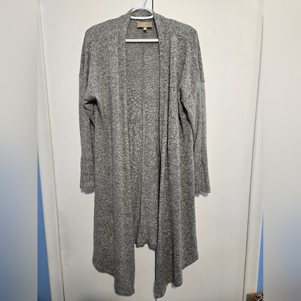 Joan Vass Heather Gray Open Front Long Duster Cardigan Women's XL